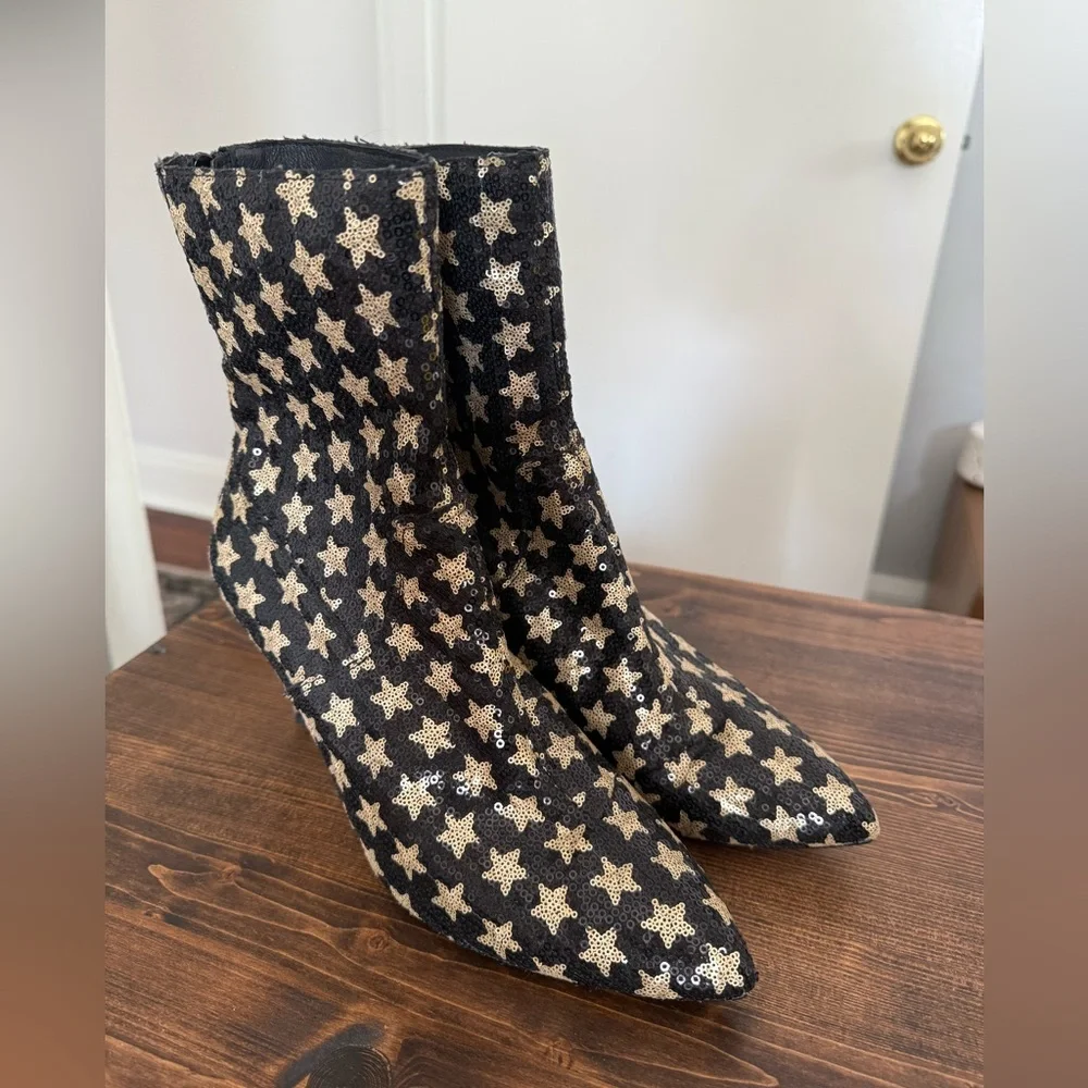 Free People Starry Black and Gold Heeled Boots - Picture 7 of 13